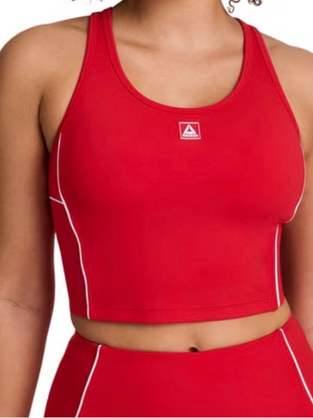 Reebok Red Racerback Crop Sports Bra with White Piping